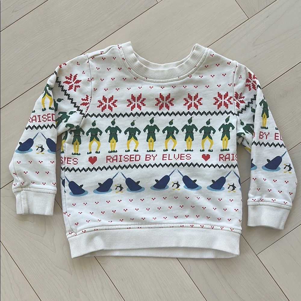 Hanna Andersson Elf Festive Raised by Elves Sweater, size 2T